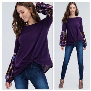 Eggplant Floral Puff Sleeve Top